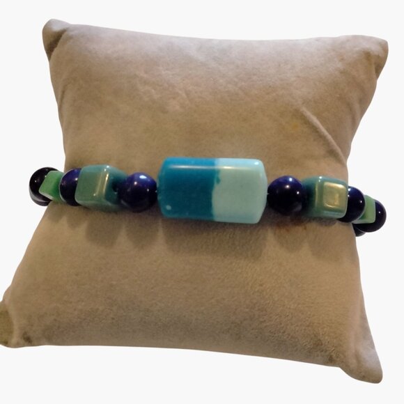 Beaded Bracelet Blue Green Handmade - Picture 1 of 4